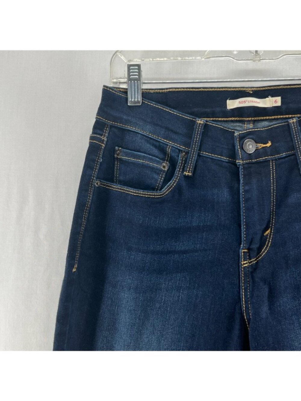 Levi’s 505 Straight Leg Jeans Womens 6 Dark Wash Stretch Denim Mid Rise Zip Blue - Picture 4 of 14